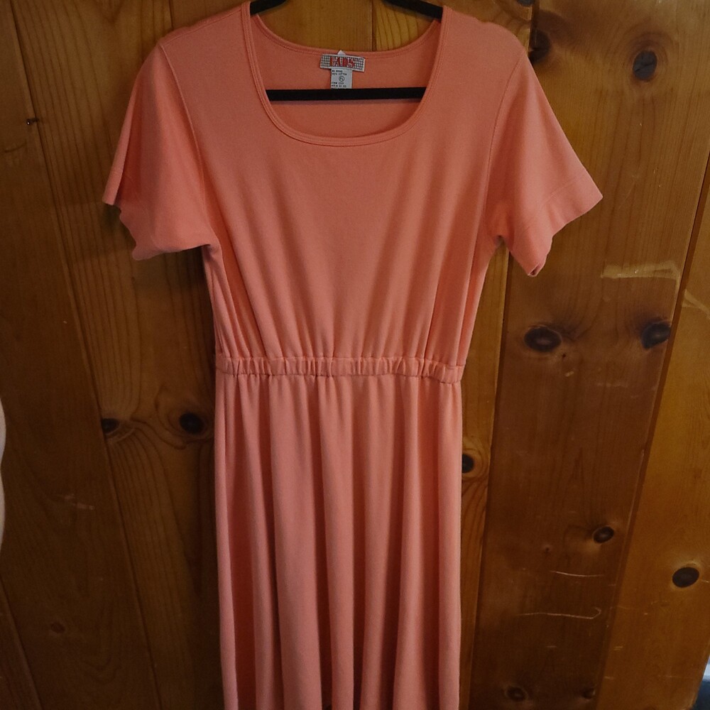 80s vintage FADS Cotton Pink Dress Short Sleeve Elastic Waist large basic vtg